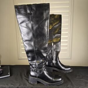 ZARA FLAT OVER-THE-KNEE BOOTS BLACK BUCKLE DETAIL UK7 EUR40 US9 REF 1021/210